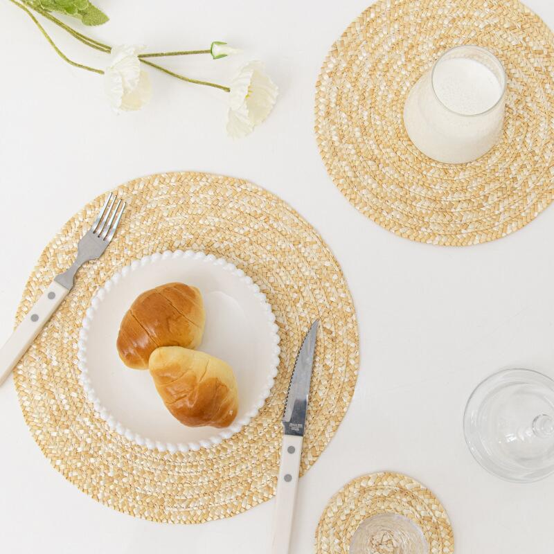 Natural Corn Straw Woven Dining Table Mats Rattan Placemats Non-slip Insulation Pads Potholder Coffee Cup Coasters Kitchen Decor - Provence Home Living Store