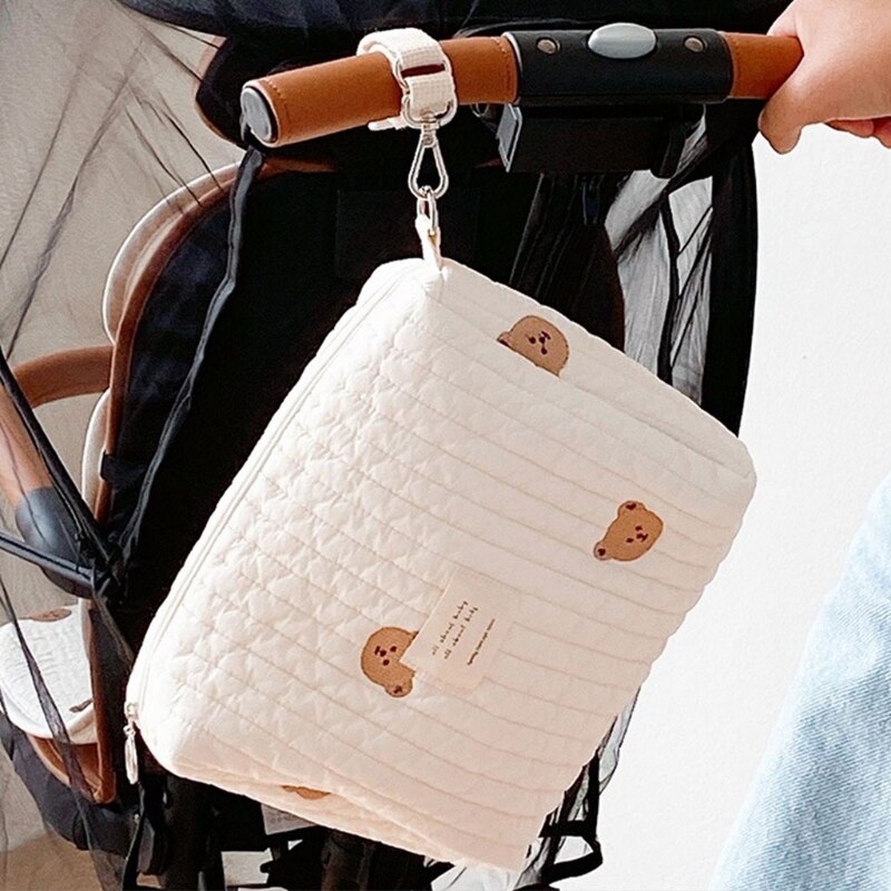 Multi-functional Portable Baby Stroller Bag Embroidery Bear Baby Diaper Storage Bag for Travel Mommy Bag Pram Stroller Accessory - Provence Home Living Store