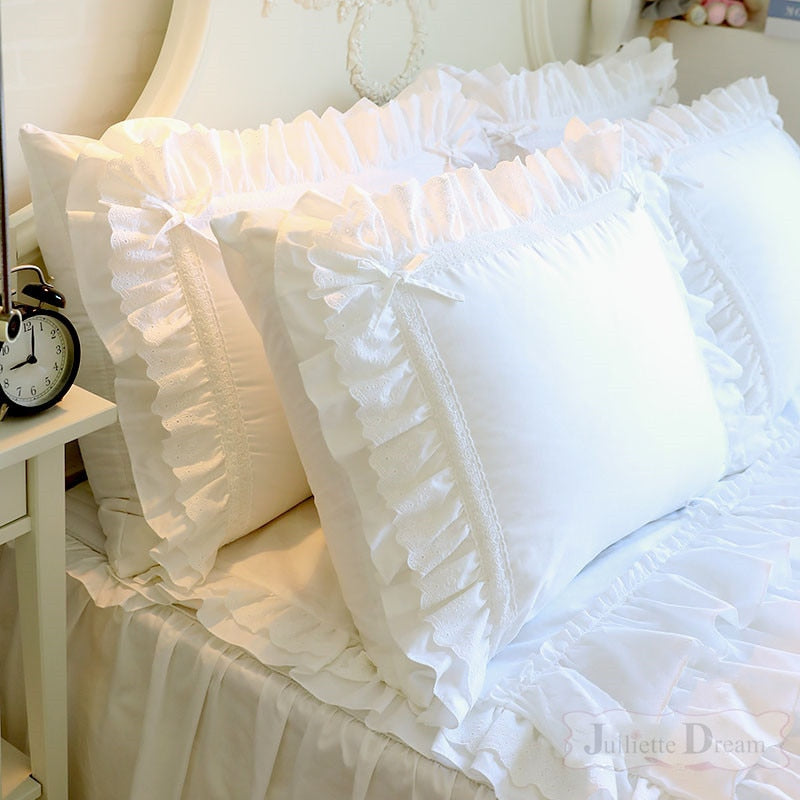 1 piece Princess Pure White Double Layer Lace Flounced Cotton Wedding Pure Cotton Bedding Pillowcase pillow cover fall decor - Provence Home Living Store