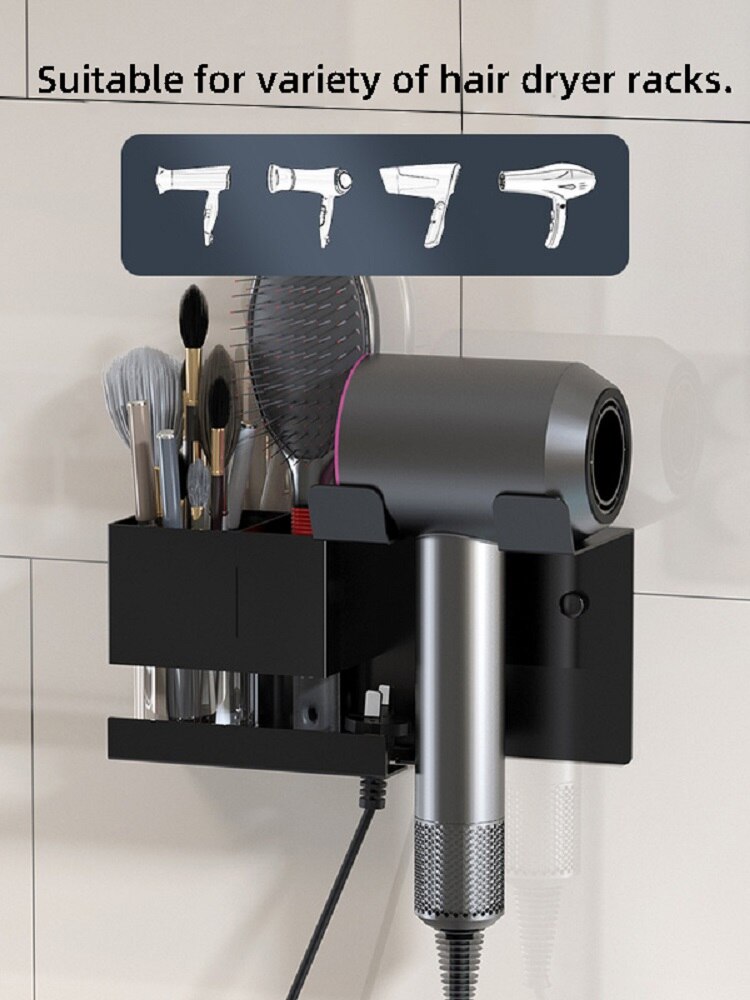 Wall Mounted Hair Dryer Holder - Blow Dryer Holder for Dyson Black Bathroom Storage Rack Multi-function Cosmetic Shelves - Provence Home Living Store