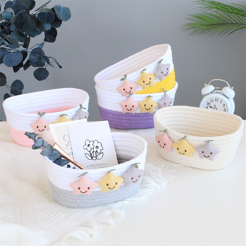 Star Cotton Rope Storage Basket Nordic Weaving Desktop Remote Control Key Organizer Box Porch Sundries Debris Finishing Baskets - Provence Home Living Store