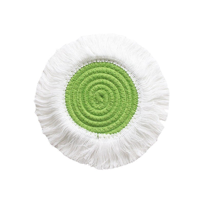 INS Cotton Rope Round Placemats Hand Woven Tassels Table Mat Bowl Pot Insulation Pads Tableware Drink Coaster Home Kitchen Decor - Provence Home Living Store