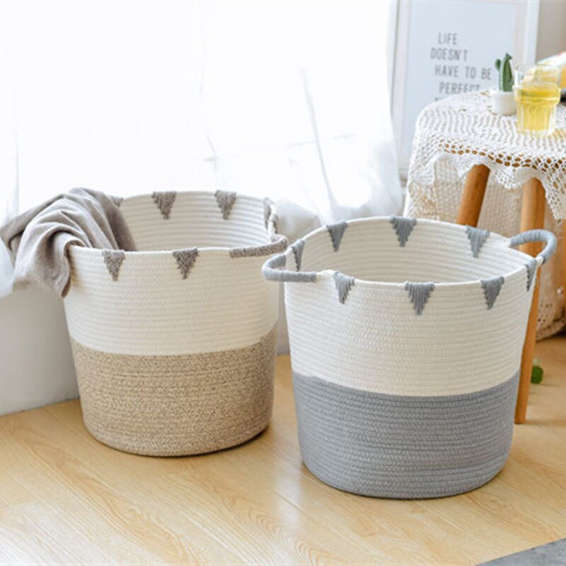 INS Nordic Cotton Rope Storage Baskets Baby Kids Toys Organizer Dirty Clothes Laundry Basket With Handle Sundries Storage Barrel - Provence Home Living Store