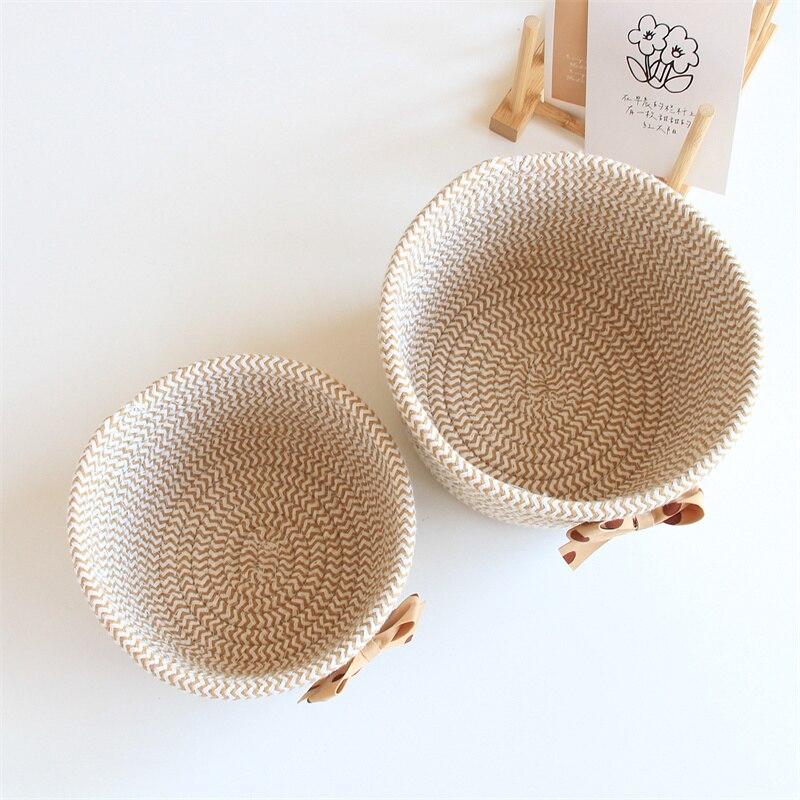 Bowknot Cotton Rope Storage Basket Weaving Nordic Sundries Baby Toys Dirty Clothes Finishing Baskets Desktop Small Organizer Box - Provence Home Living Store