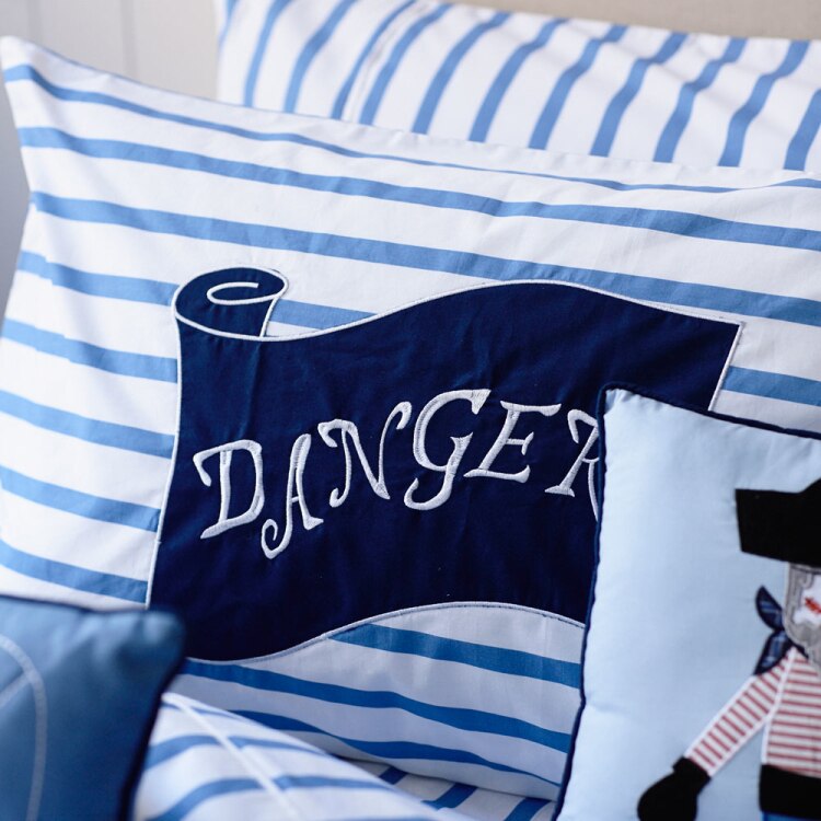 New pirate ship design bedding pirate embroidered quilt cover children bedroom duvet cover stripe bed sheet boy birthday gift - Provence Home Living Store