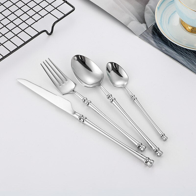 Stainless Steel Cutlery Set Gold Dinnerware Set Forks Knives Spoons Dinnerware Korean Food Cutlery Kitchen Accessories - Provence Home Living Store