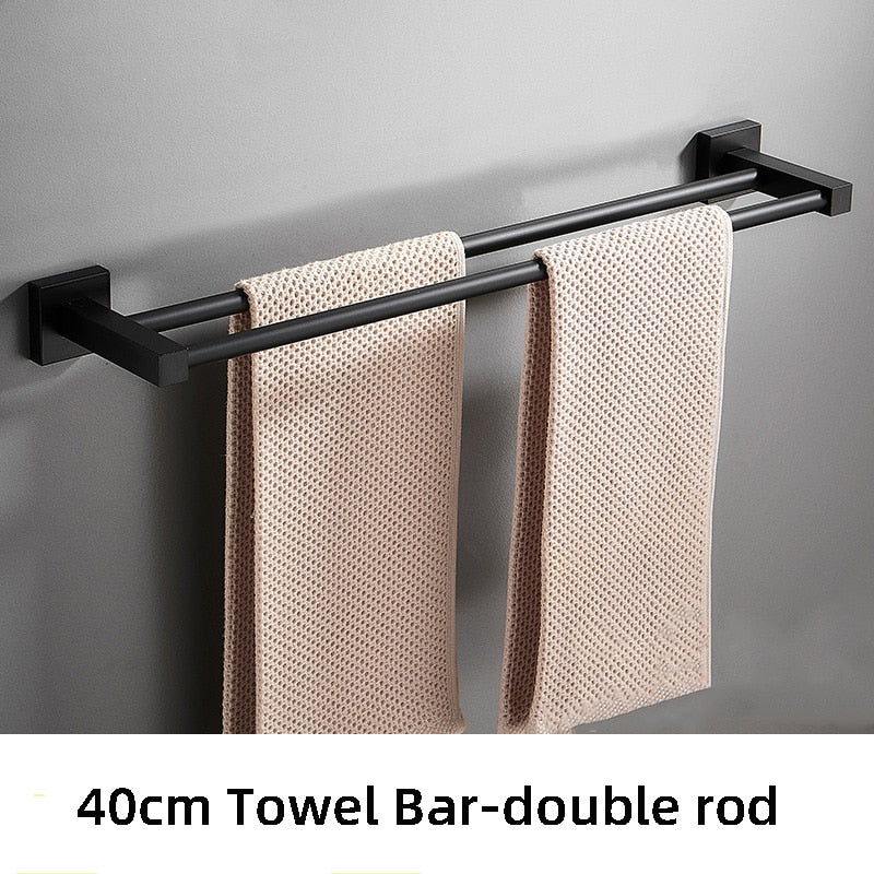 Black Towel Bars Bathroom Towel Hanger Aluminum Alloy Bathroom Accessories Towel Rack Towel Ring Toilet Brush Storage Shelf - Provence Home Living Store