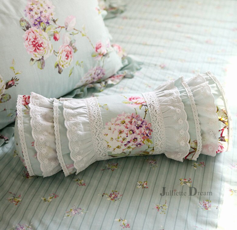 White embroidered cushion decorative bedding pillow European candy cushion princess ruffle lace lumbar pillow sofa hand rests - Provence Home Living Store