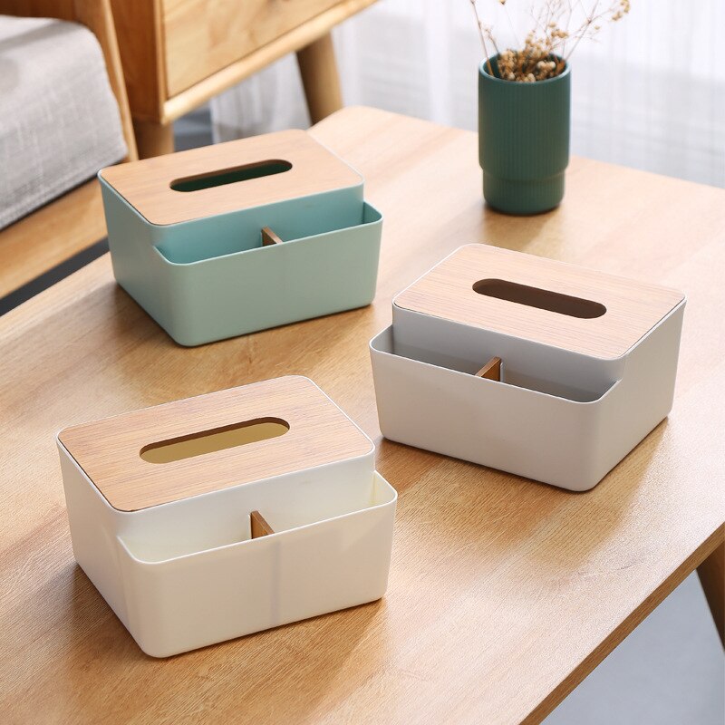 Tissue Storage Box Multi Function TV Remote Control Dining Table Desktop Tissue Box with Bamboo Lid Household Napkin Holder - Provence Home Living Store