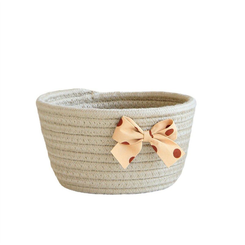 Bowknot Cotton Rope Storage Basket Weaving Nordic Sundries Baby Toys Dirty Clothes Finishing Baskets Desktop Small Organizer Box - Provence Home Living Store