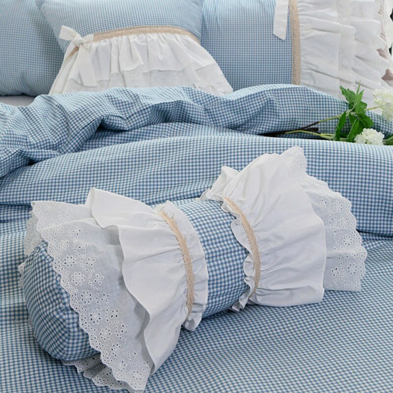 New classic blue plaid decorative pillow European style embroidered candy cushion princess ruffle pillows ( include filler) - Provence Home Living Store