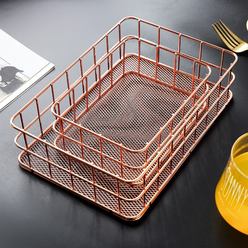 Nordic Metal Storage Basket Desktop Office Sundries Finishing Organizer Iron Table Debris Dressing Cosmetics Box Home Decoration - Provence Home Living Store