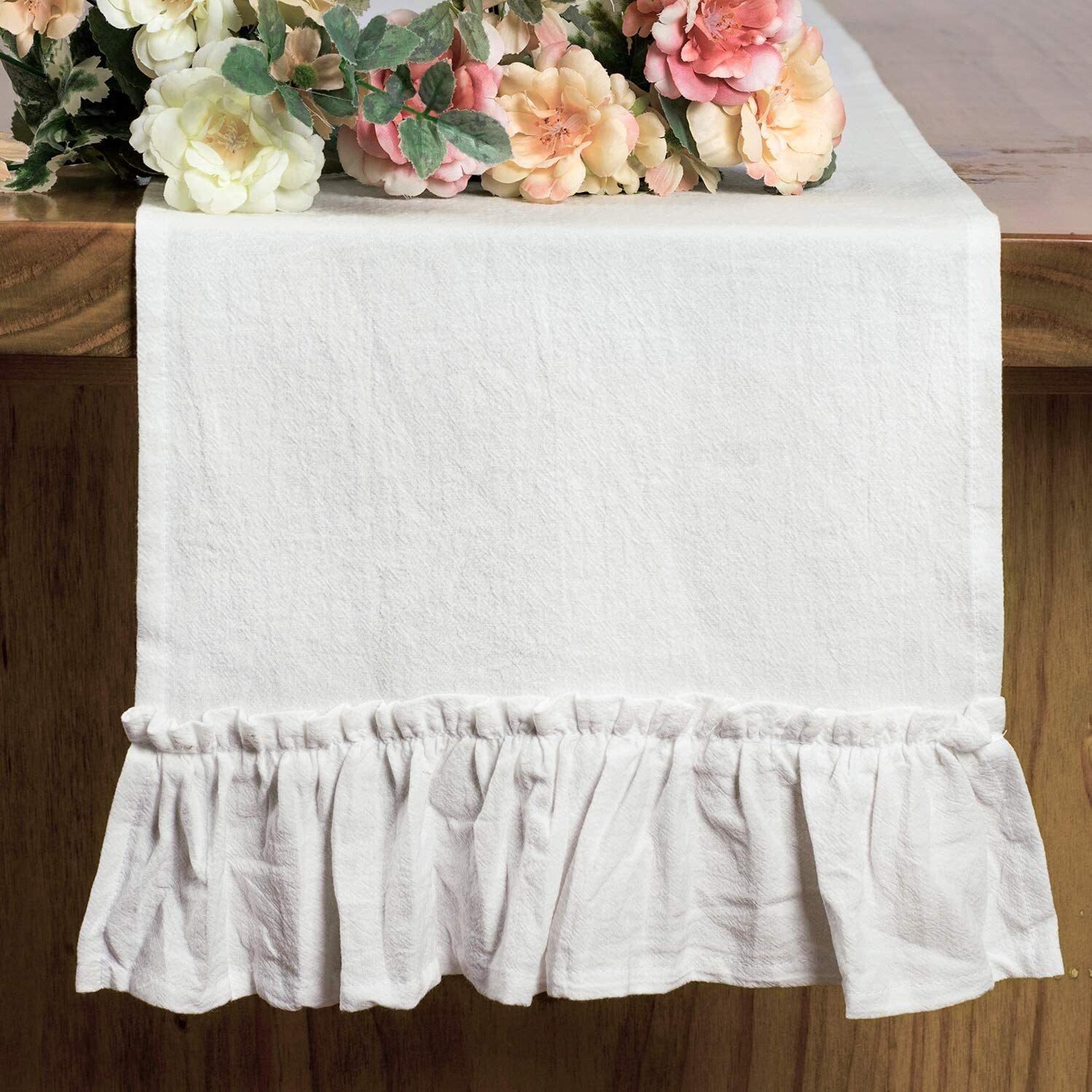 Cotton Ruffles Table Runner Event Party Supplies Fabric Decor Romantic Solid Colour Placemat for Holiday Wedding Christmas Doily - Provence Home Living Store