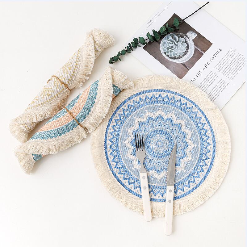 Bohemian Mandala Cotton Rope Woven Placemats Macrame Tassels Table Mats Insulation Pads Coffee Cup Coaster Farmhouse Decor Props - Provence Home Living Store