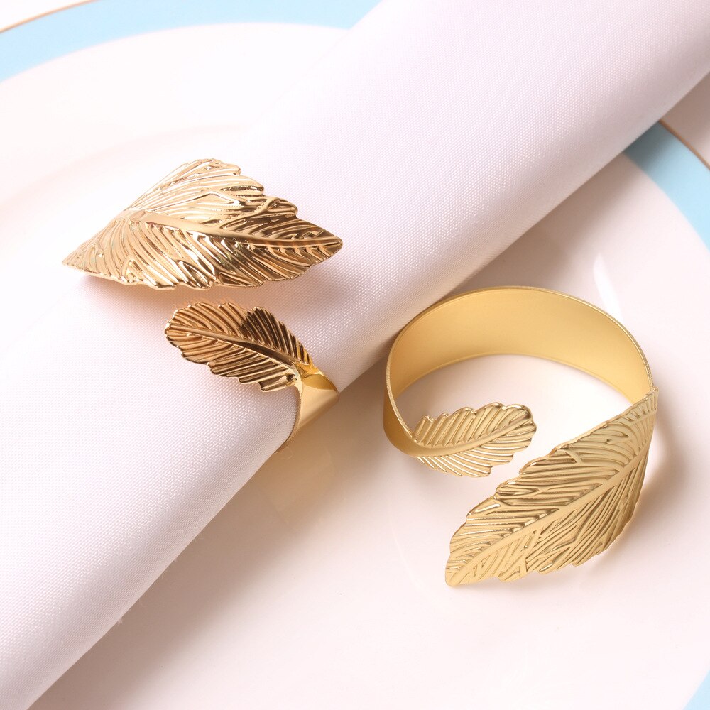 6PCS Leaf Napkin Buckles,Gold Silver Feather Napkin Rings,Wedding Event Decor Crafts Holder Handmade Home Party Supplies - Provence Home Living Store