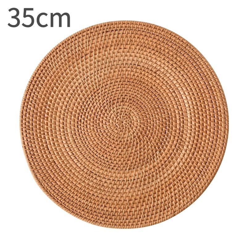 Large Table Mat Round Oval Placemat Natural Rattan Hand-Woven Dining Napkin Mats Hotel Cutlery Table Decoration - Provence Home Living Store