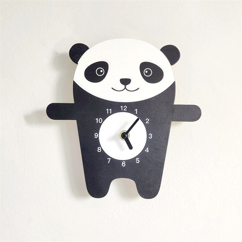 Cartoon Animals Wall Clock Wooden Nordic Mute Clocks For Baby Kids Room Decoration Furnitures Hanging Nursery Decor Photo Props - Provence Home Living Store