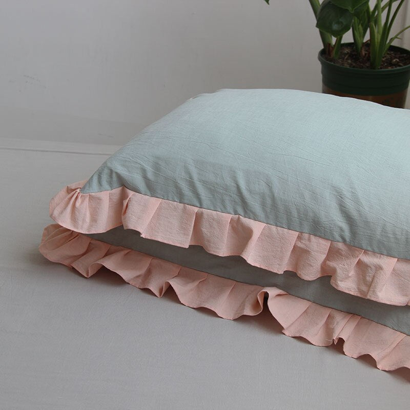 2PCS 100% Cotton Pillowcases Solid Color Ruffled Pillow Cover Home Bedroom Living Room Decorative Cushion Cover pillowcase - Provence Home Living Store