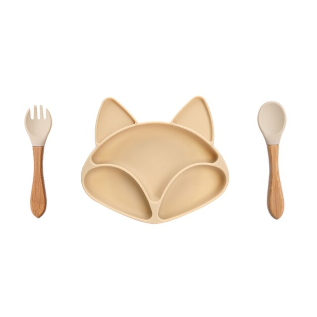 Baby Silicone Feeding Plate Cartoon Fox BPA Free Waterproof Silicone Dining Plate Bowl Spoon Fork Baby Tableware Gifts For Baby - Provence Home Living Store