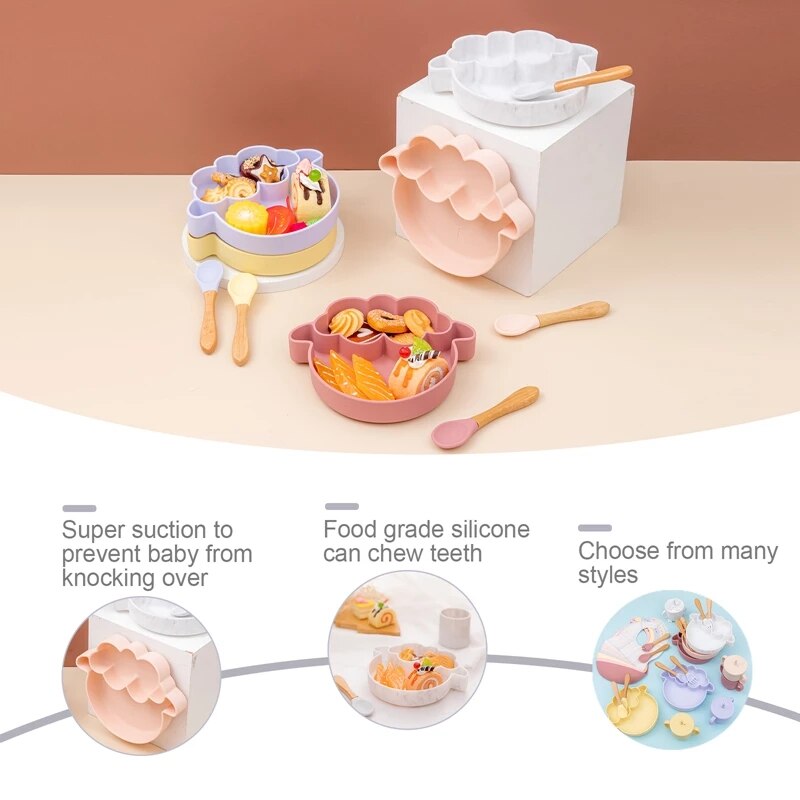 5PCS Baby Feeding Bowl Set Sheep Shaped Food Grade Silicone Plate Suction Bowl baby Feeding BPA Free Infant Waterproof Tableware - Provence Home Living Store