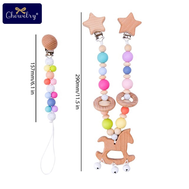 Wooden Teether Baby Play Gym Pacifier Clip Chain Silicone Beads Personalize Dummy Clip Baby Teether Stroller Toys Pram Clip Bell - Provence Home Living Store