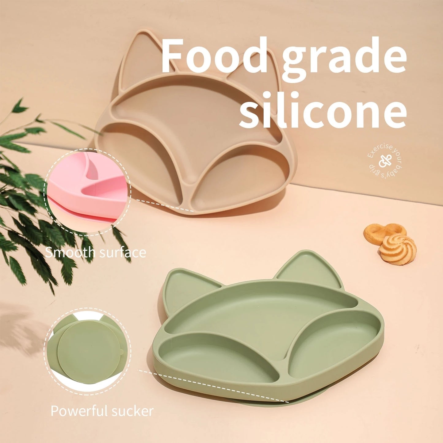 Baby Silicone Feeding Plate Cartoon Fox BPA Free Waterproof Silicone Dining Plate Bowl Spoon Fork Baby Tableware Gifts For Baby - Provence Home Living Store