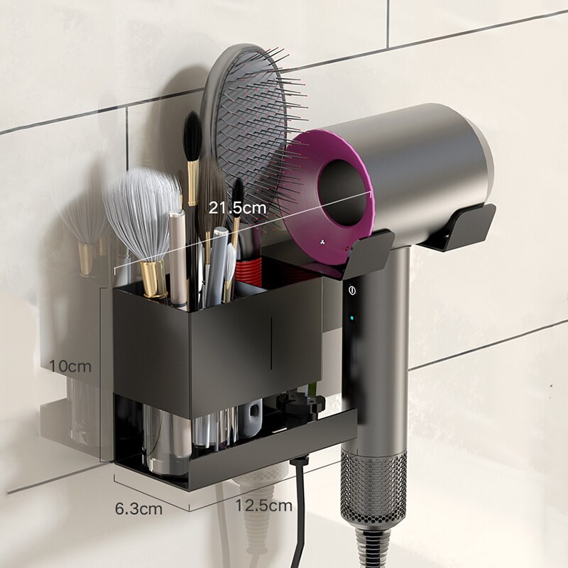 Wall Mounted Hair Dryer Holder - Blow Dryer Holder for Dyson Black Bathroom Storage Rack Multi-function Cosmetic Shelves - Provence Home Living Store