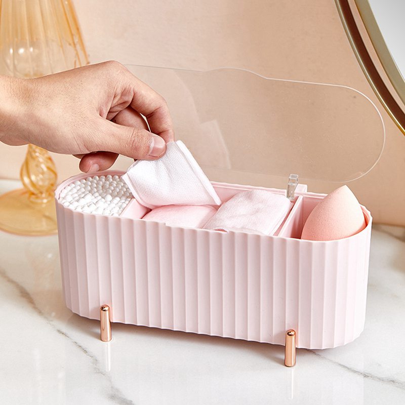 Transparent Cosmetic Storage Box Powder Puff Cotton Swab Cotton Pad Storage Box Makeup Organizer Desktop Dustproof Organizer - Provence Home Living Store