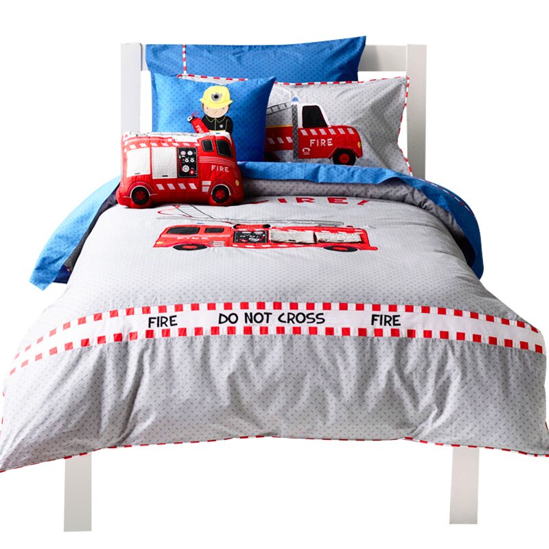 New Cartoon children&#39;s bedding boys bed covers cotton bed sheet suit Embroidery Twin bedding car quilt cover fire truck design - Provence Home Living Store