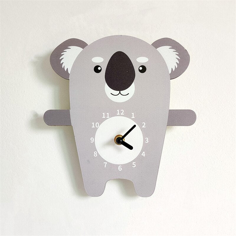 Cartoon Animals Wall Clock Wooden Nordic Mute Clocks For Baby Kids Room Decoration Furnitures Hanging Nursery Decor Photo Props - Provence Home Living Store