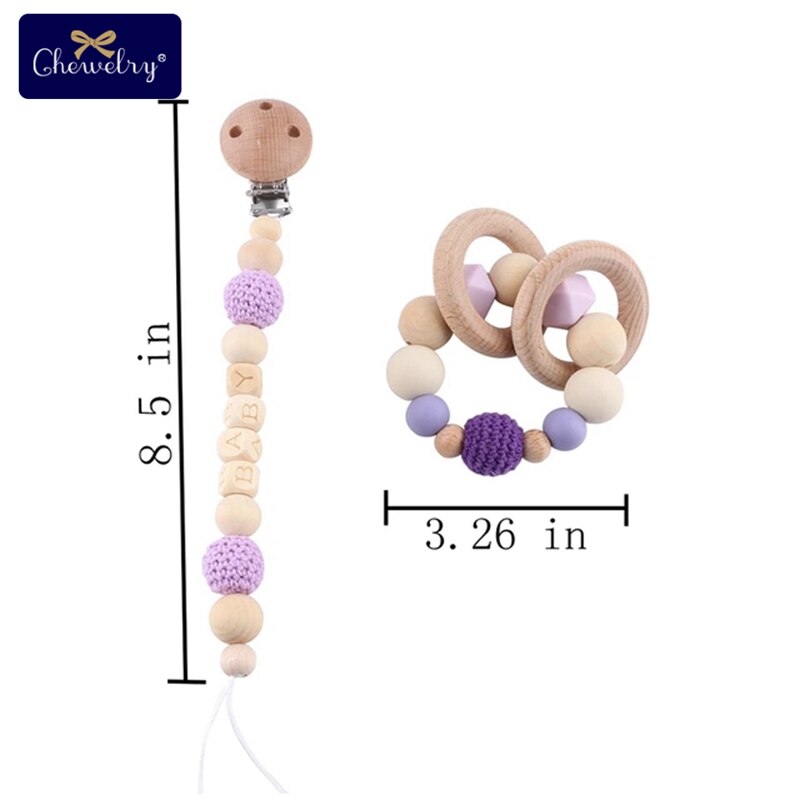 Wooden Teether Baby Play Gym Pacifier Clip Chain Silicone Beads Personalize Dummy Clip Baby Teether Stroller Toys Pram Clip Bell - Provence Home Living Store