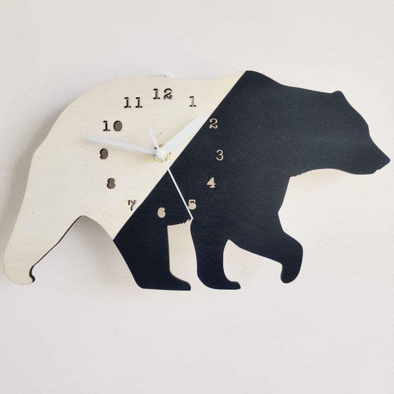 INS Nordic Wooden Elephant Polar Bear Wall Clock Baby Kids Room Decoration Furnitures Wood Mute Clocks Nursery Decor Photo Props - Provence Home Living Store