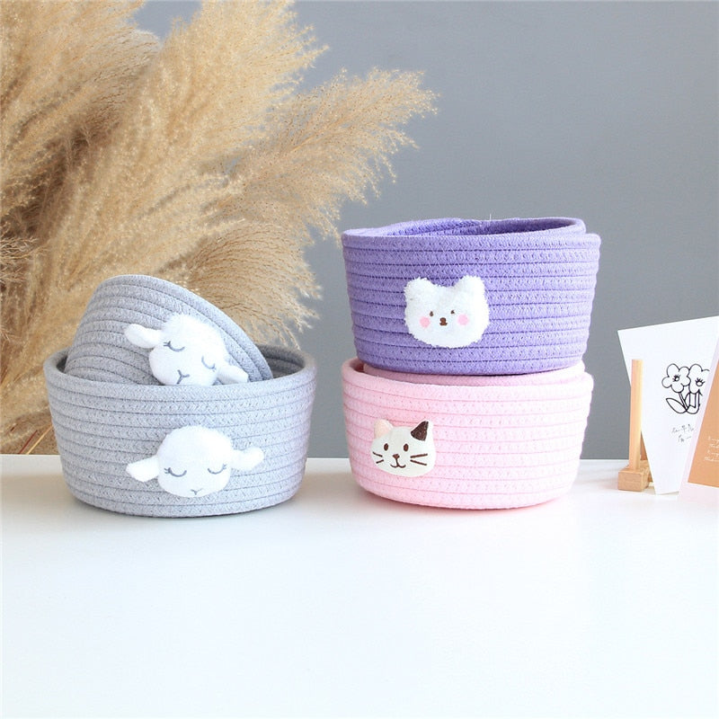 Cartoon Animals Cotton Rope Storage Baskets Baby Dirty Clothes Laundry Basket Weaving Kids Toys Desktop Sundries Organizer Box - Provence Home Living Store