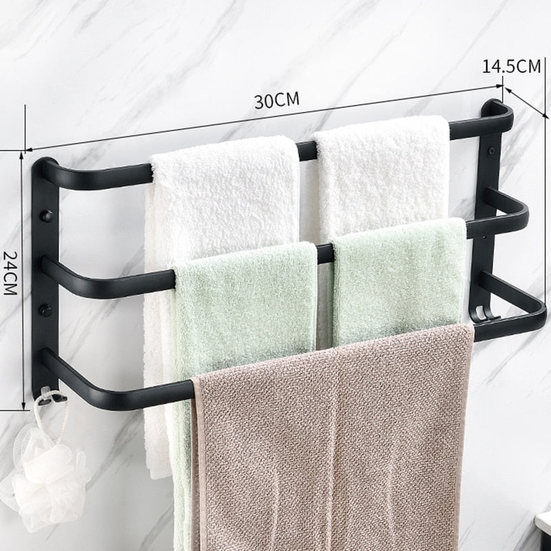 Wall Mounted Towel Rack Towel Hanger Rail Space Aluminum Black Towel Bar Rail Matte Black Towel Holder Bathroom Accessories - Provence Home Living Store