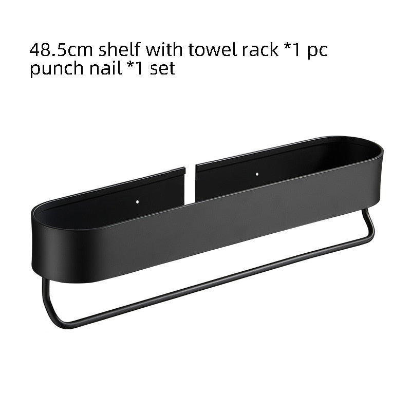 Bathroom Shelf Rack Wall Mounted Shelves Bath Towel Holder Black Shower Storage Basket Kitchen Organizer Bathroom Accessories - Provence Home Living Store