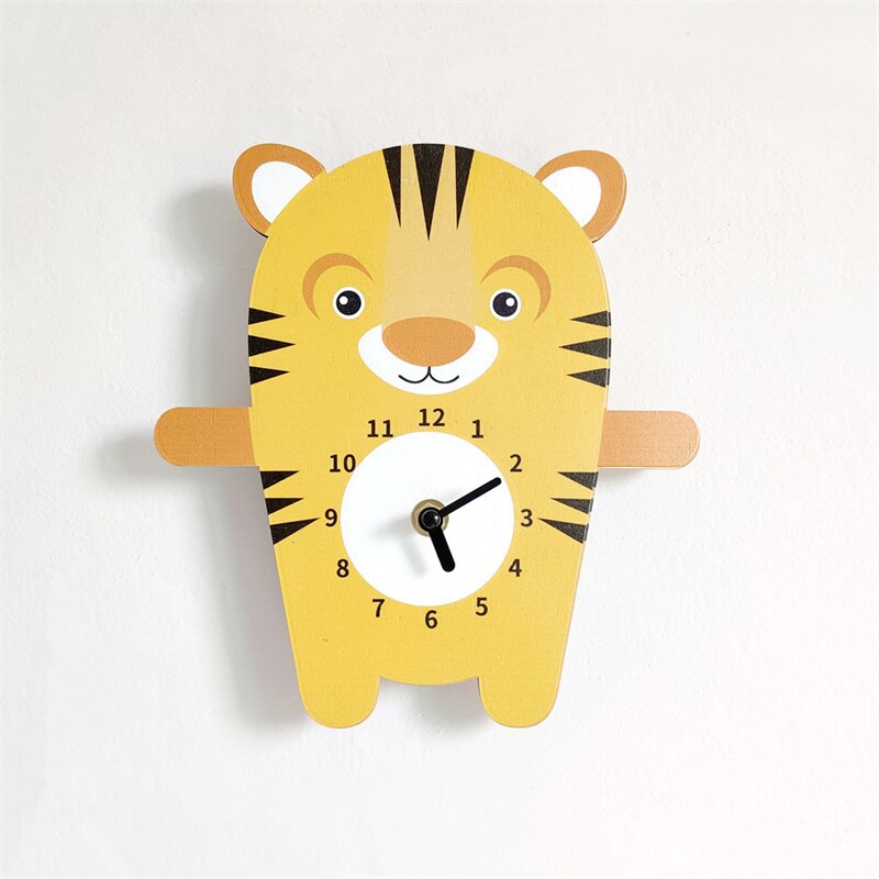 Cartoon Animals Wall Clock Wooden Nordic Mute Clocks For Baby Kids Room Decoration Furnitures Hanging Nursery Decor Photo Props - Provence Home Living Store