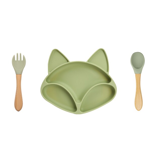 Baby Silicone Feeding Plate Cartoon Fox BPA Free Waterproof Silicone Dining Plate Bowl Spoon Fork Baby Tableware Gifts For Baby - Provence Home Living Store