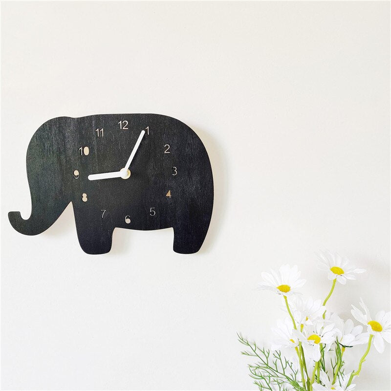 INS Nordic Wooden Elephant Polar Bear Wall Clock Baby Kids Room Decoration Furnitures Wood Mute Clocks Nursery Decor Photo Props - Provence Home Living Store