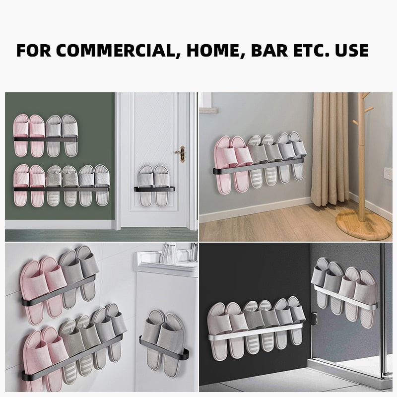 Slipper Rack  Towel Hanger Wall-Mounted Shoes Storage Rack Punch Free Slippers Holder - Provence Home Living Store