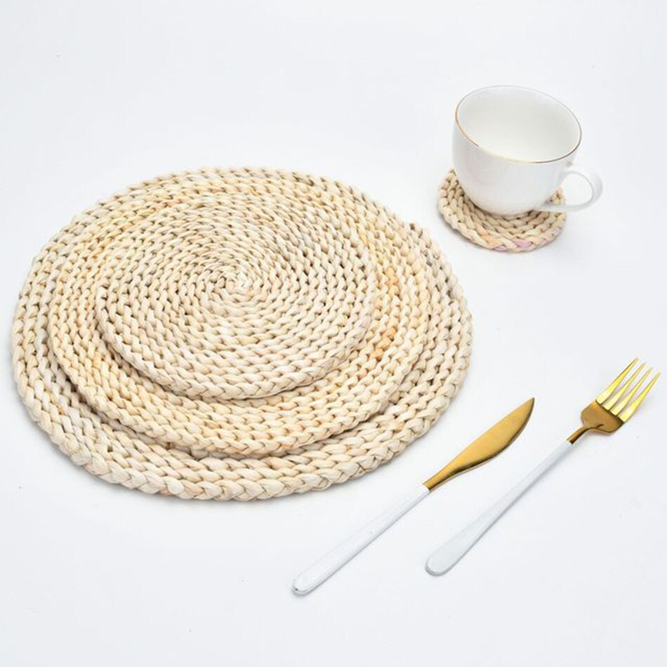 6pcs Natural Woven Corn Husk Placemat Straw Heat Insulation Table Mat Tea Mat Handmade Casserole Coaster Non-Slip Mat Cup Pat - Provence Home Living Store