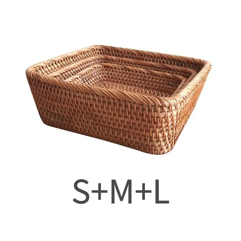 Hand-woven Basket Square Rattan Storage Basket Wicker Tray Picnic Basket Food Bread Dishes Sundries Box Kitchen Supplies - Provence Home Living Store