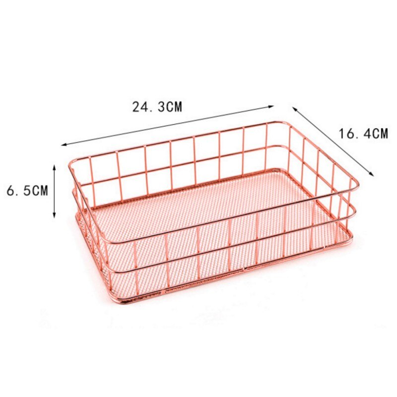 Nordic Metal Storage Basket Desktop Office Sundries Finishing Organizer Iron Table Debris Dressing Cosmetics Box Home Decoration - Provence Home Living Store