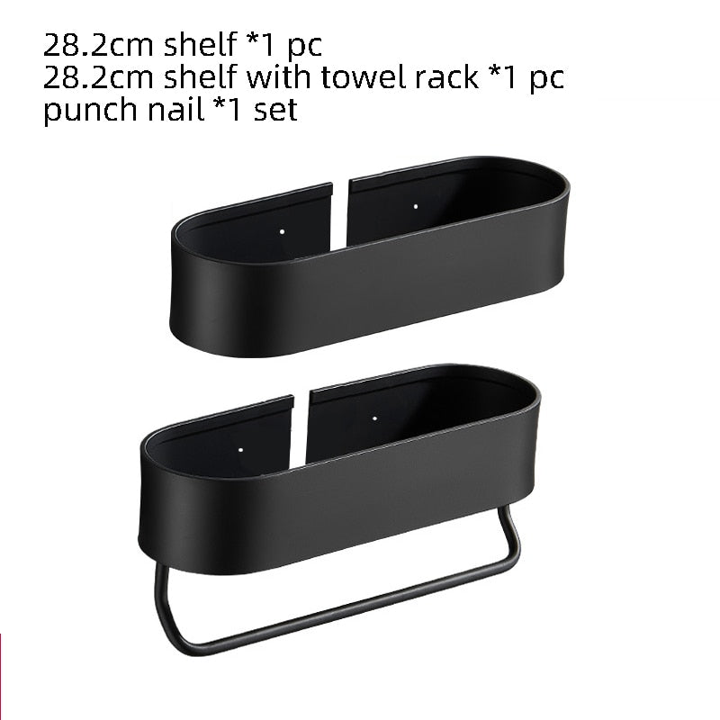 Bathroom Shelf Rack Wall Mounted Shelves Bath Towel Holder Black Shower Storage Basket Kitchen Organizer Bathroom Accessories - Provence Home Living Store