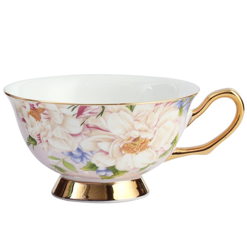 Elegant Gold Ceramic British Style Afternoon Tea Dessert Flower Tea Cup and Saucer Coffee Cup With Gold Handle office mug - Provence Home Living Store