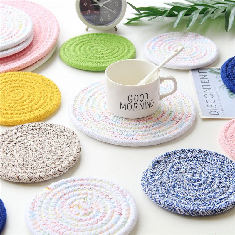 Handmade Cotton Rope Placemat Hand Woven Table Mats Napkin Tableware Drink Cup Coaster Insulation Pad Kitchen Dinner Home Decor - Provence Home Living Store