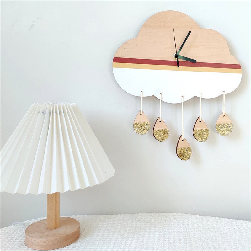 INS Nordic Wooden Cloud Wall Clock Kids Room Decoration Ornaments Digital Wood Mute Silent Clocks Furnitures Nursery Photo Props - Provence Home Living Store