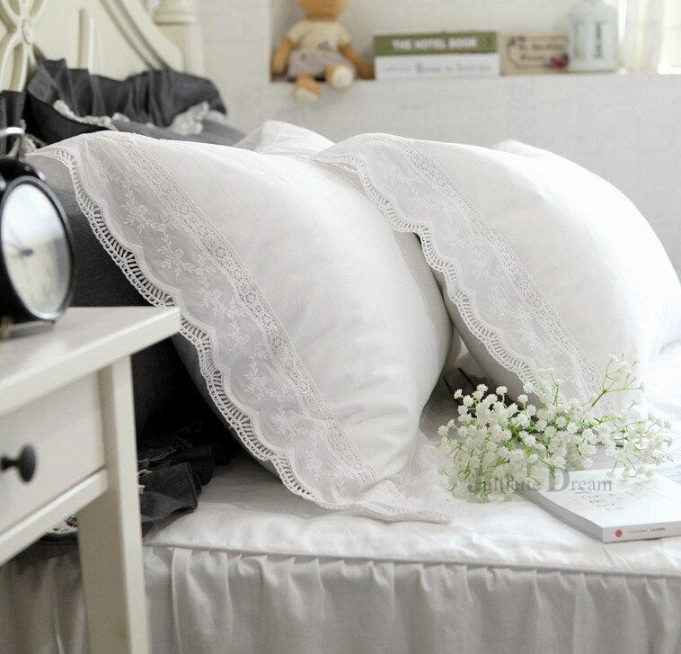 1 piece Princess Pure White Double Layer Lace Flounced Cotton Wedding Pure Cotton Bedding Pillowcase pillow cover fall decor - Provence Home Living Store