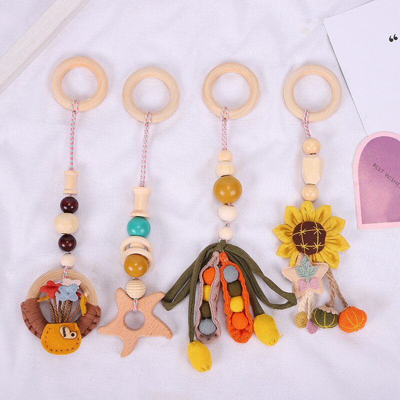 Nordic Style Baby Gym Play Frame Wooden Infant Nursery Sensory Ring-Pull Toy Teething Nursing Rattle Toys Gifts Infant Room Deco - Provence Home Living Store