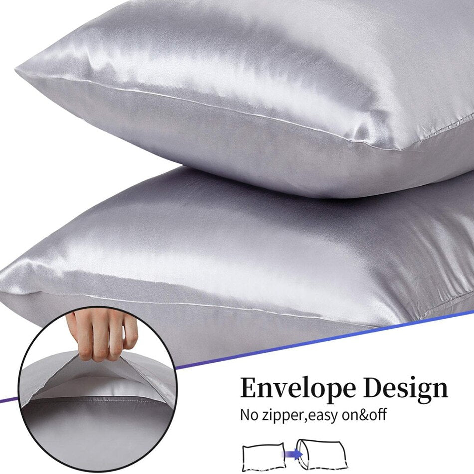 Customized Summer Satin Envelope Pillow Sham Standard Queen King Size Pillowcases Plain Colour Soft Cool Multicolor Pillow Cover - Provence Home Living Store