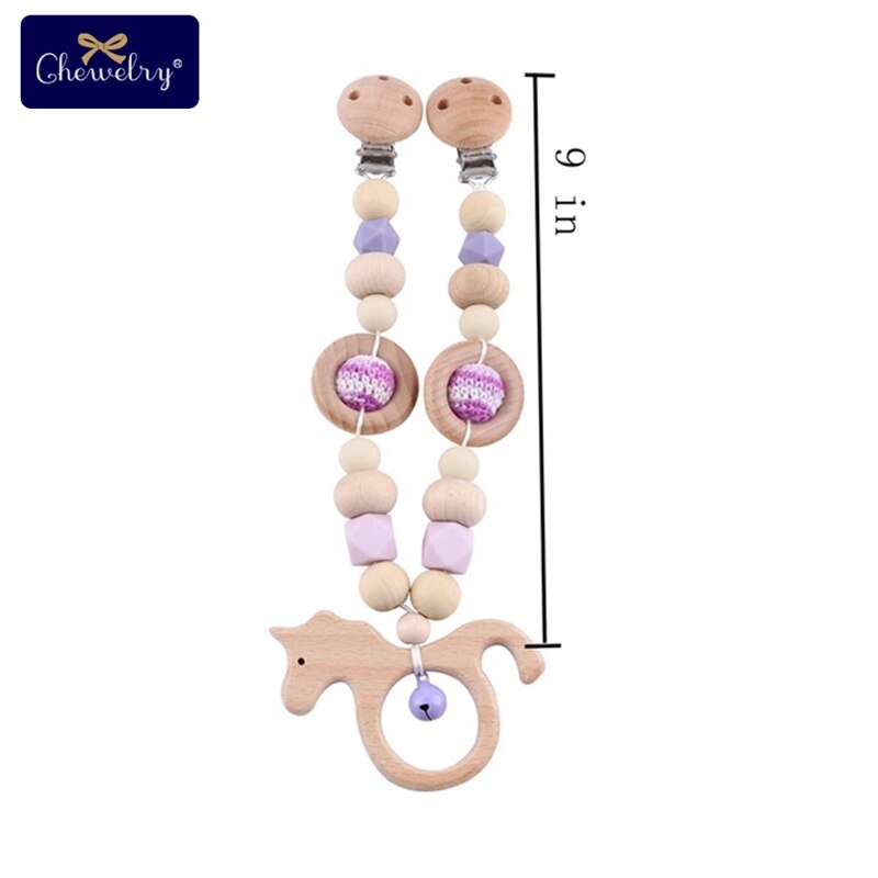 Wooden Teether Baby Play Gym Pacifier Clip Chain Silicone Beads Personalize Dummy Clip Baby Teether Stroller Toys Pram Clip Bell - Provence Home Living Store